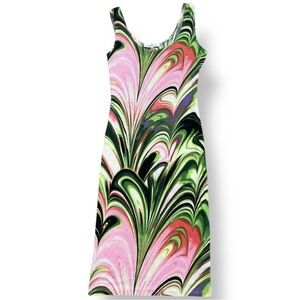 Y2K Pink Green Swirl Fitted Dress